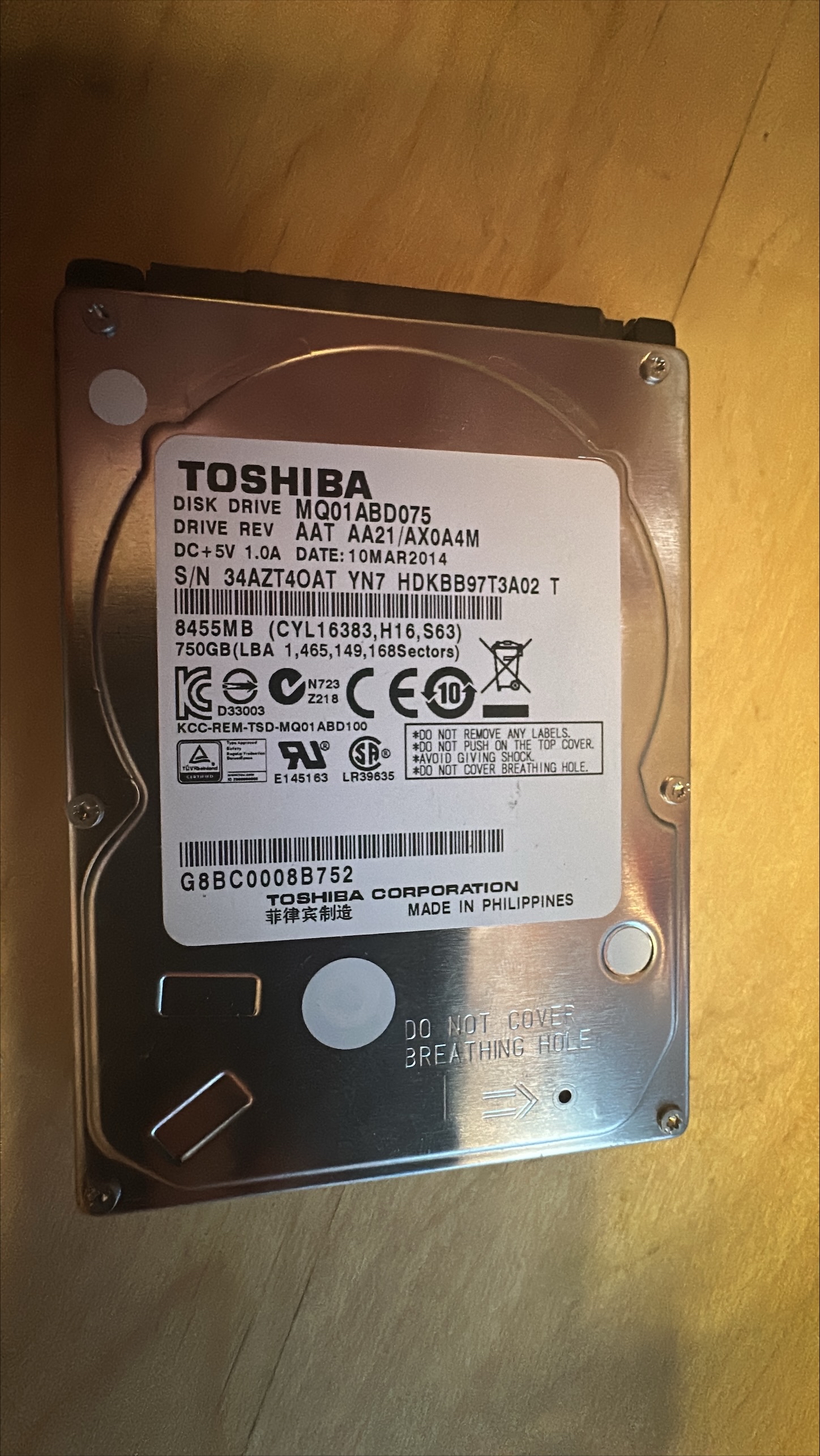 Toshiba 750GB 2.5" Laptop Hard Drive HDD MQ01ABD075